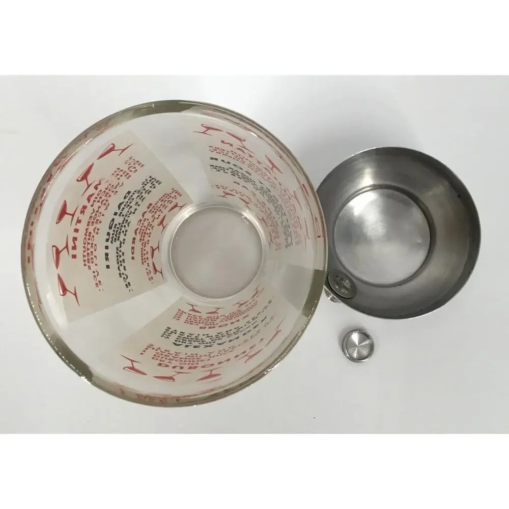 Vintage Glass Cocktail Recipe Shaker MCM Aluminum Lid Retro Barware 9.5
